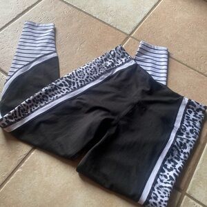 Betsy Johnson Ladies Black & White Leopard-Trim Active Leggings